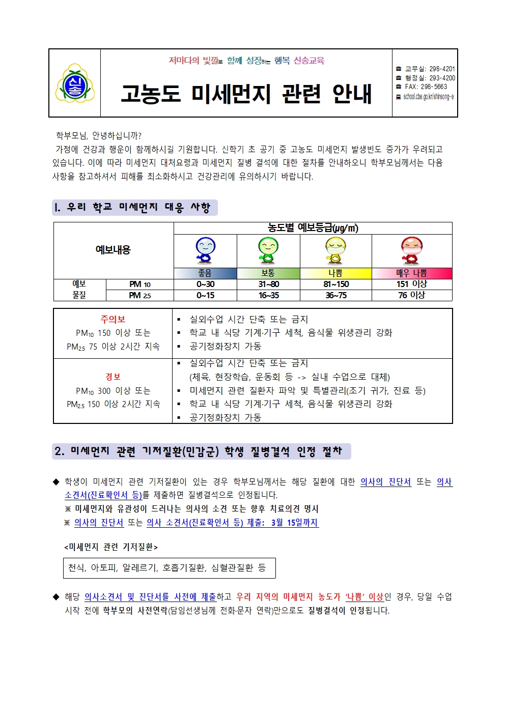 고농도 미세먼지 관련 안내(유초등 학부모용)001