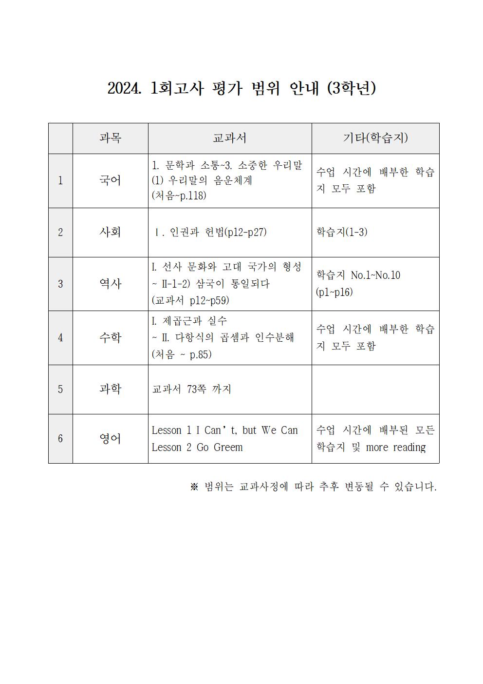 2024. 1회고사 평가 범위 안내(3학년)001