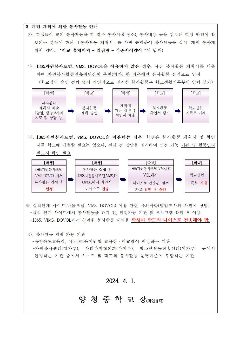 2024. 학생자원봉사활동 운영 안내 가정통신문002