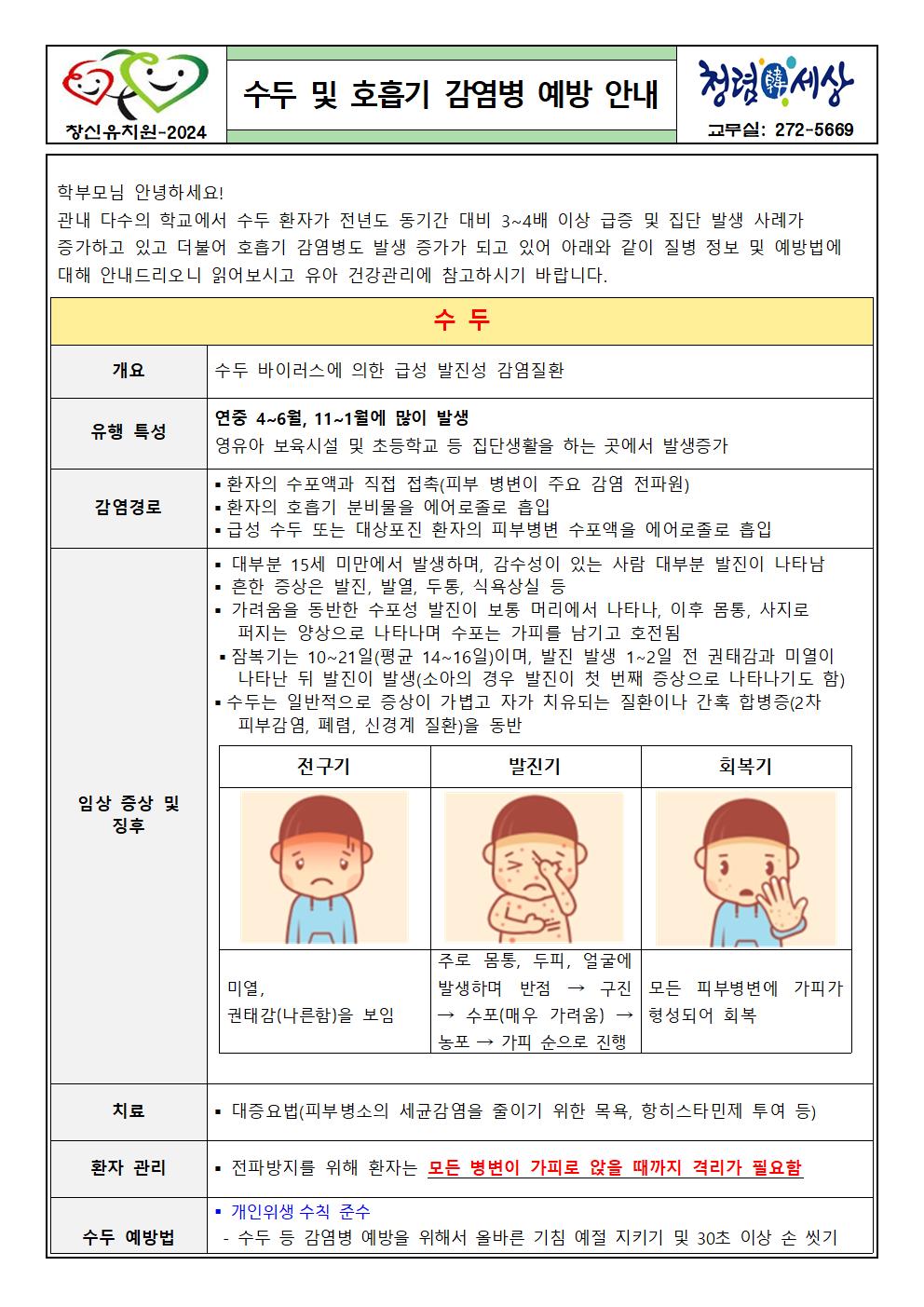 수두 및 호흡기 감염병  예방 안내문001