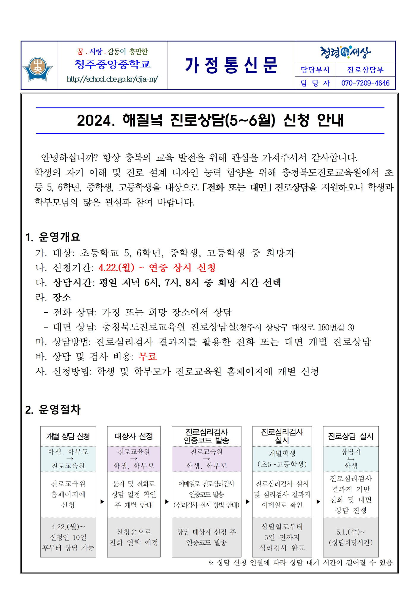 2024. 해질녘 진로상담(5~6)월 신청 안내 가정통신문001