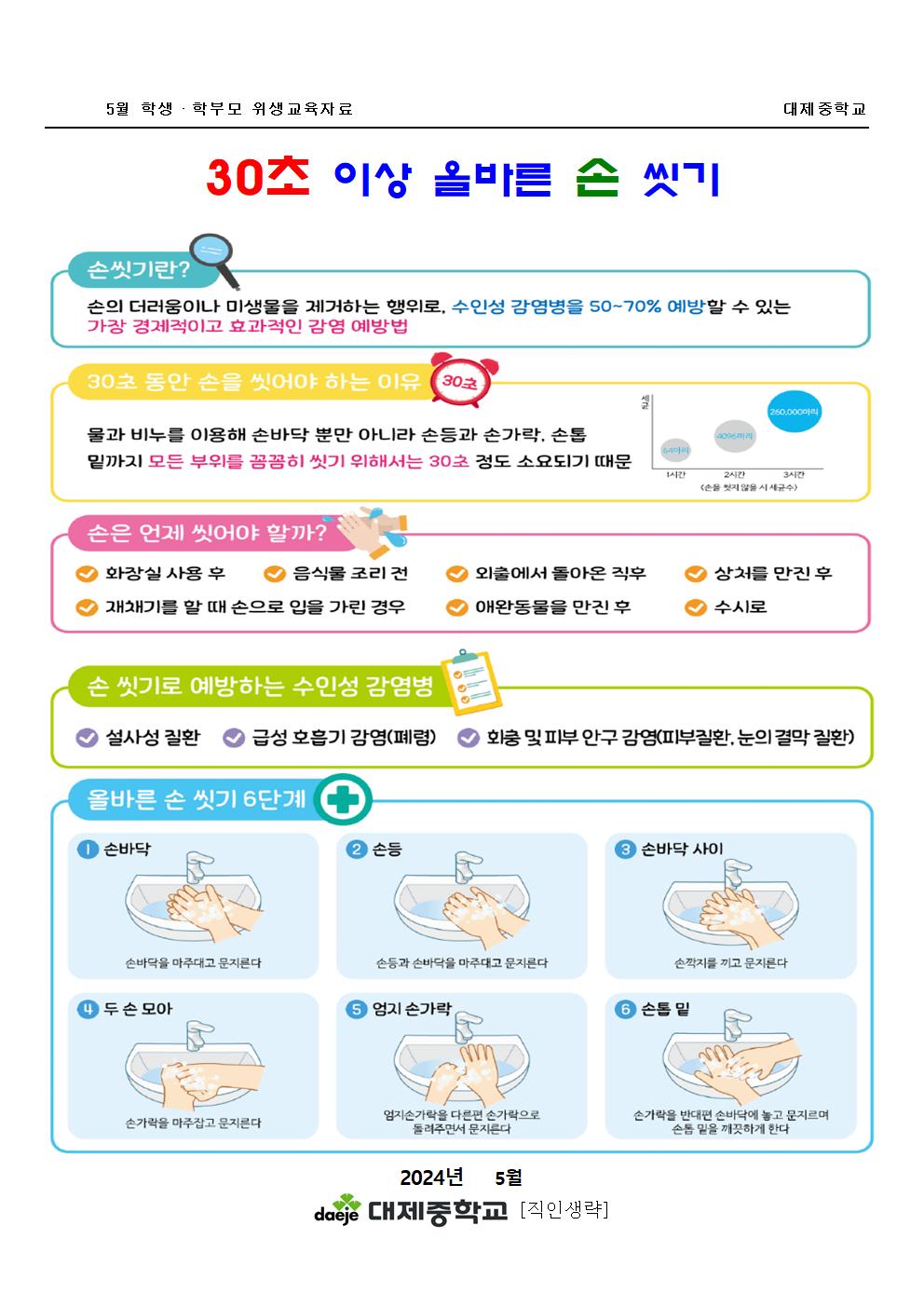 [가정통신문] 5월 학생&학부모(위생)30초 이상 올바른 손 씻기(1)001