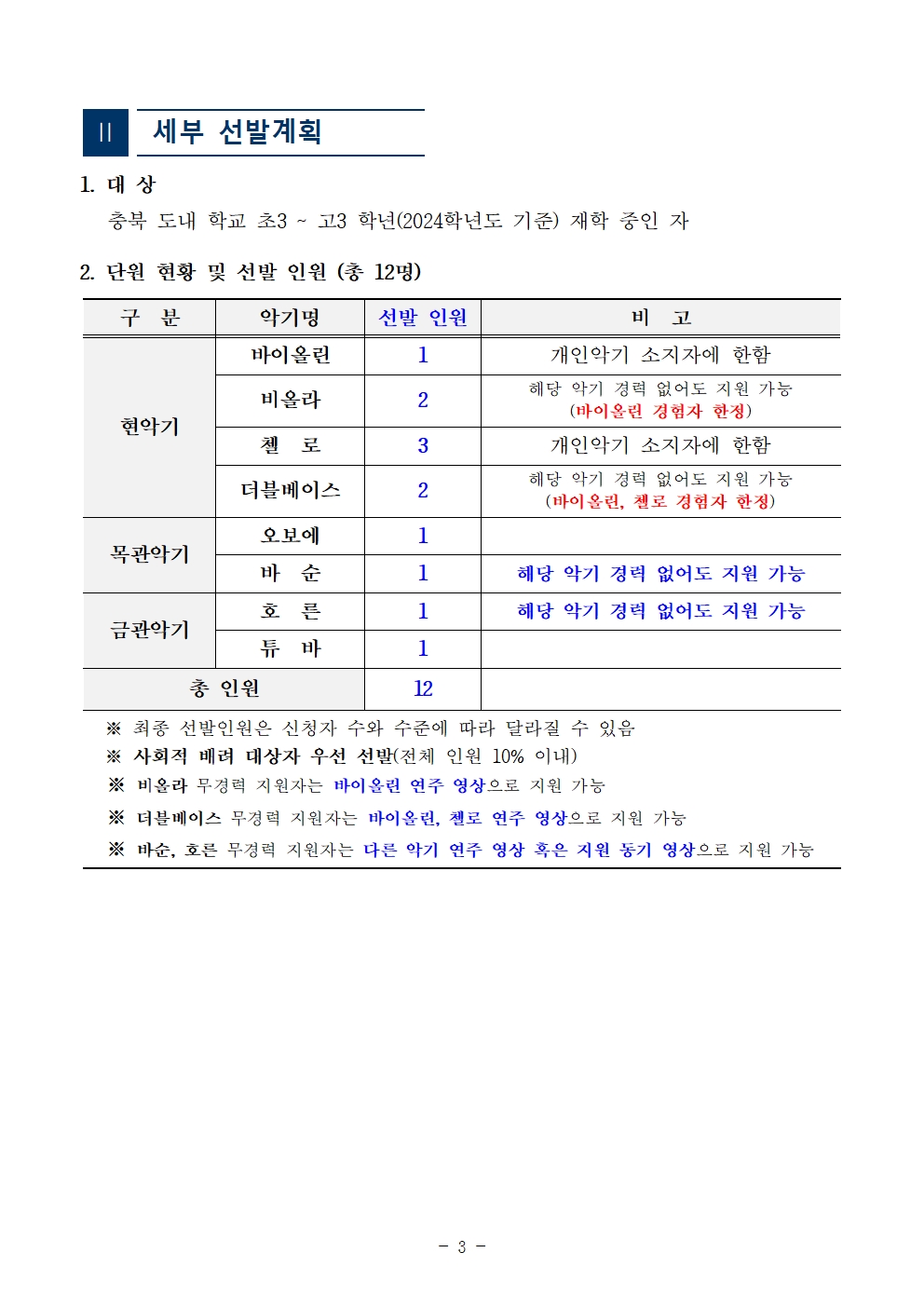 [공고]2024. 충청북도교육청 청소년오케스트라 신입단원 상반기 추가모집 비대면 오디션 수정 공고003