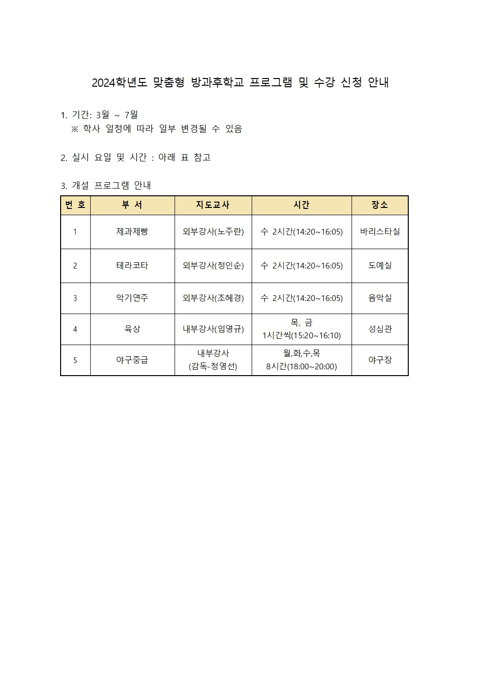 2024학년도 1학기 방과후학교 신청서 가정통신문(중고등전공과)002