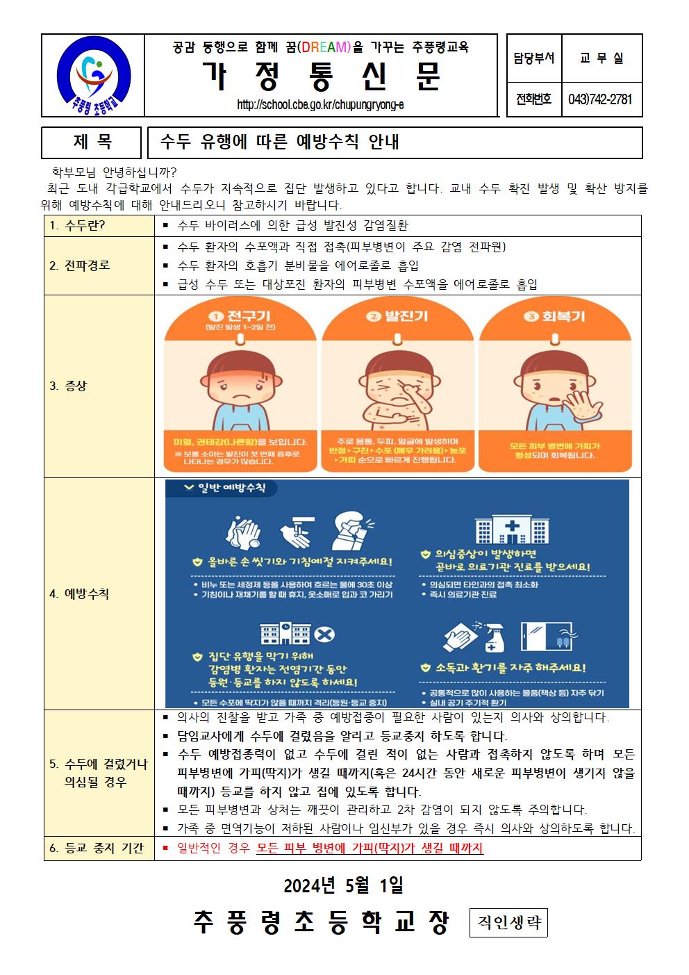 수두 유행에 따른 예방수칙 안내장001