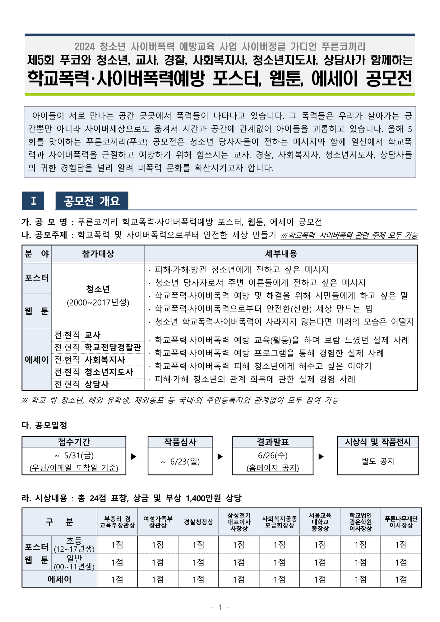 시립청소년미디어센터_[붙임2] 제5회 푸코와 함께하는 학교폭력 및 사이버폭력예방 공모전 안내문_1