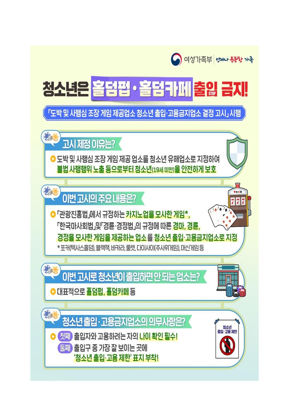 도박 및 사행심 조장 게임 제공업소 청소년 출입, 고용 금지업소 결정 고시 안내 가정통신문002