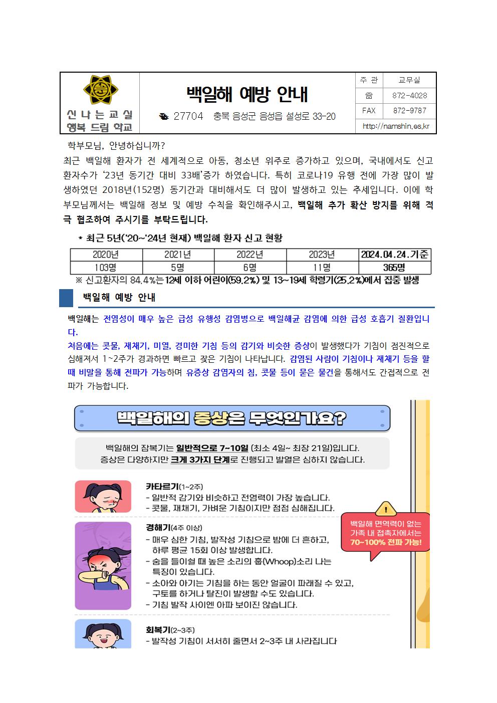 백일해 예방 안내 가정통신문001