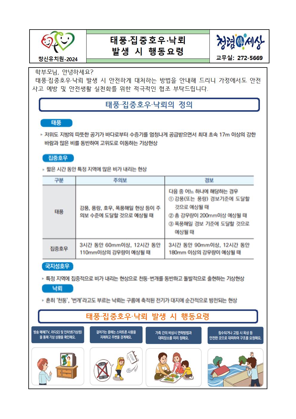 태풍·집중호우·낙뢰 시 행동요령 가정통신문001