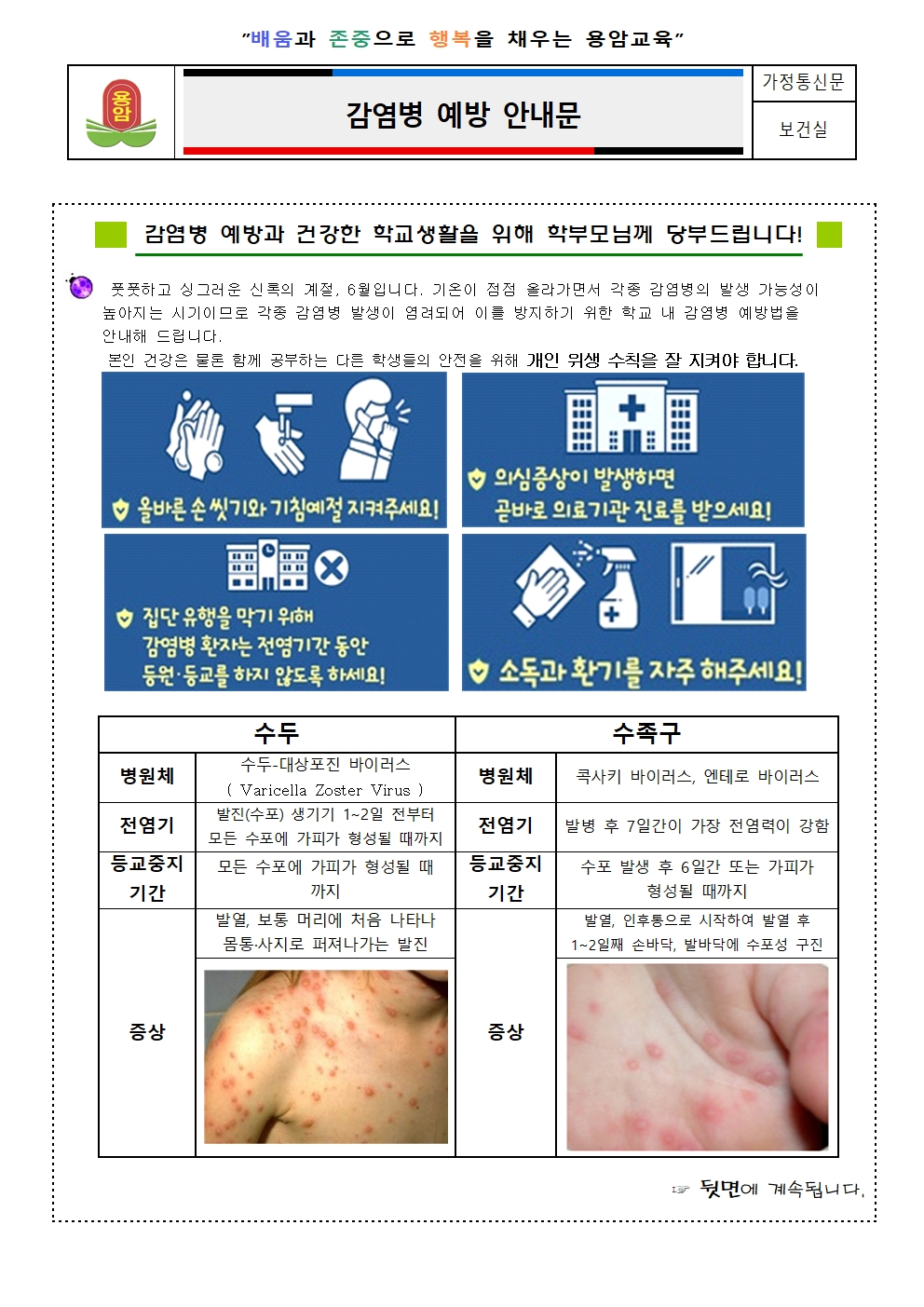 감염병 예방 안내(수두, 수족구, 백일해, 유행성이하선염)001