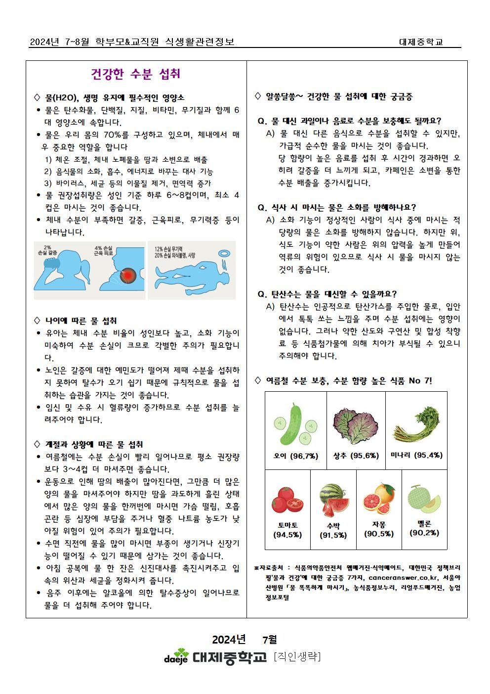 (가정통신문) 7-8월 교직원&학부모 식생활정보(건강한 수분 섭취)001