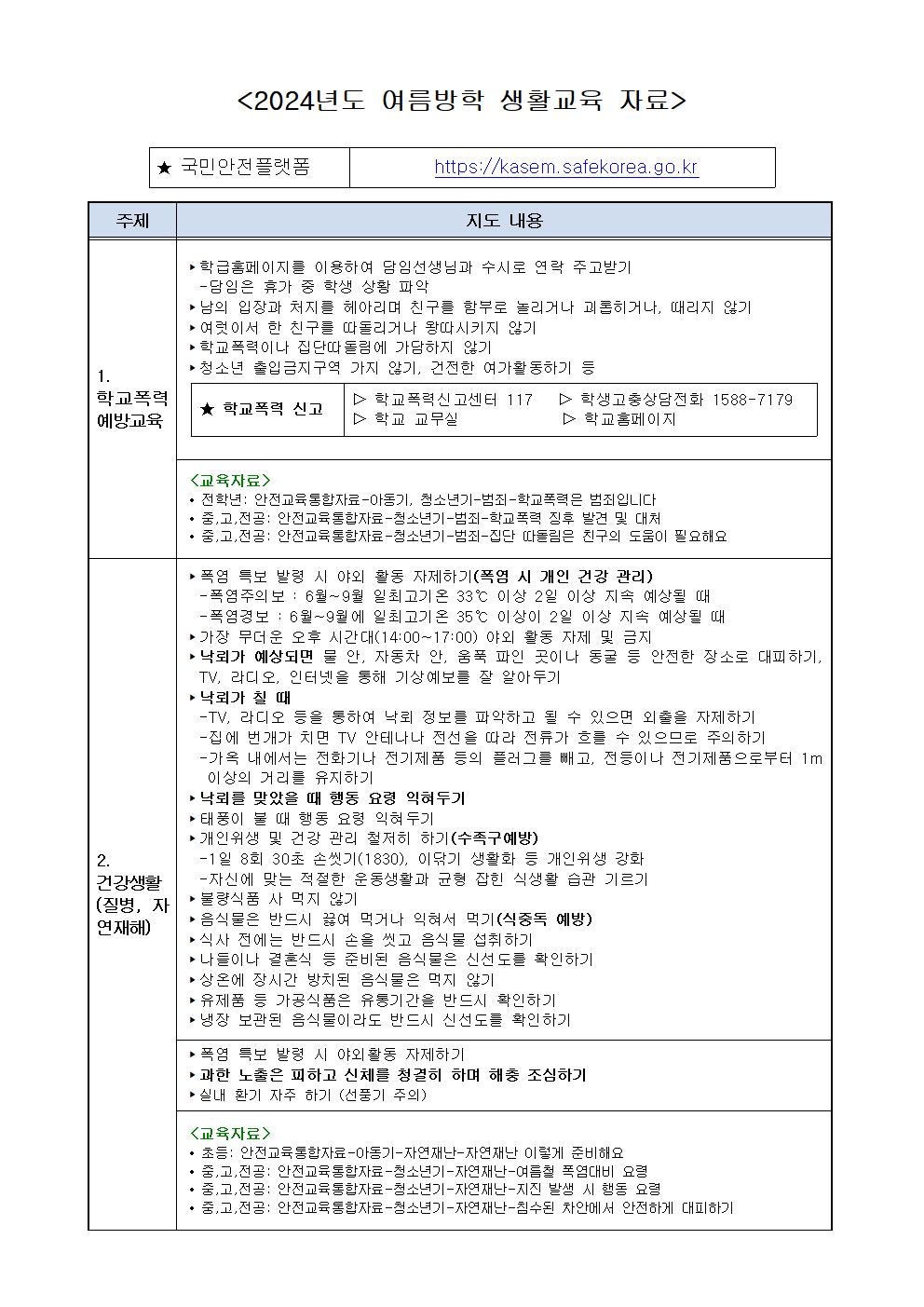 2024년도 여름방학 생활교육 자료001