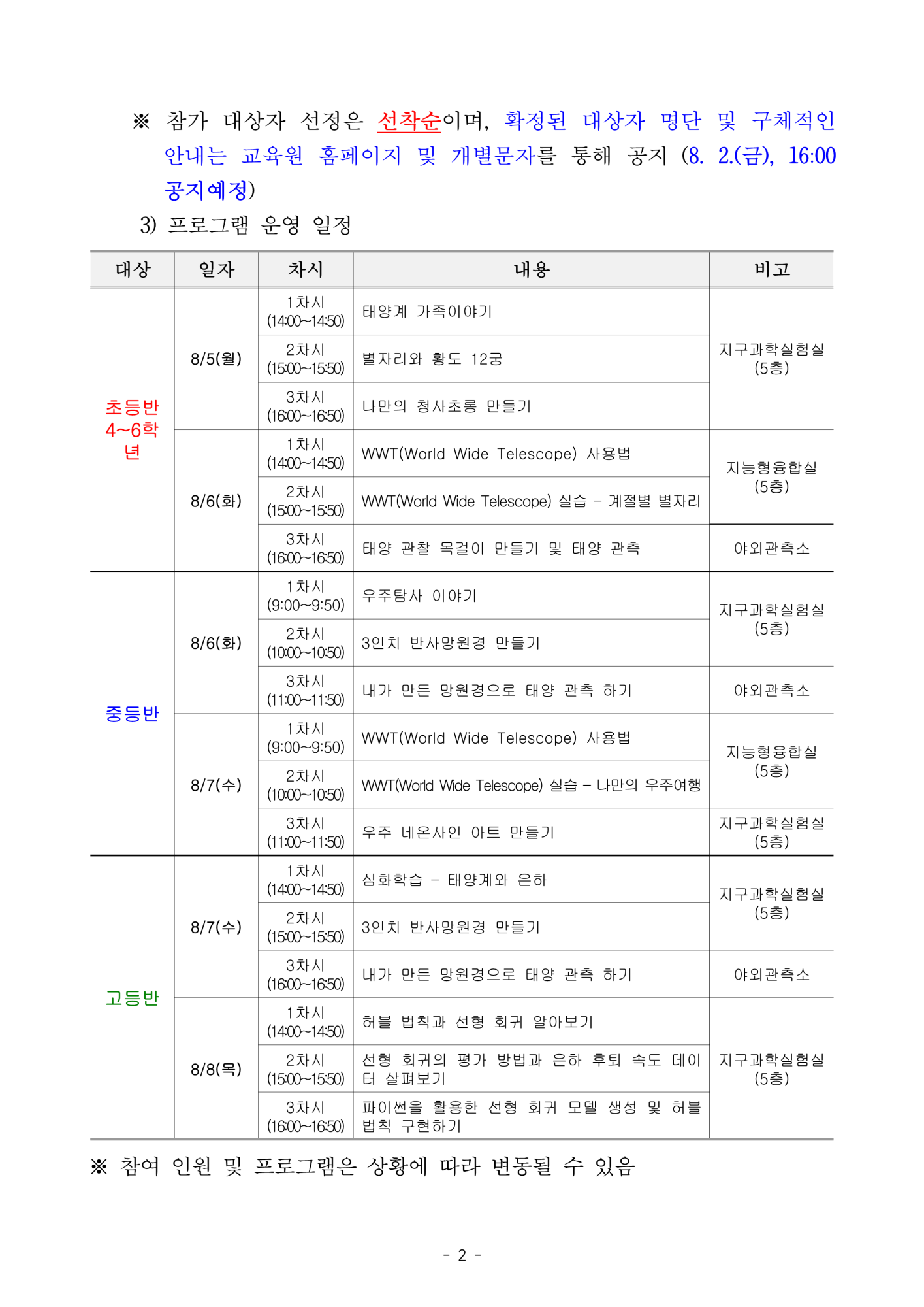 충청북도자연과학교육원 창의인재부_2024 나로(NARO)우주탐구교실 운영 계획(안)_2