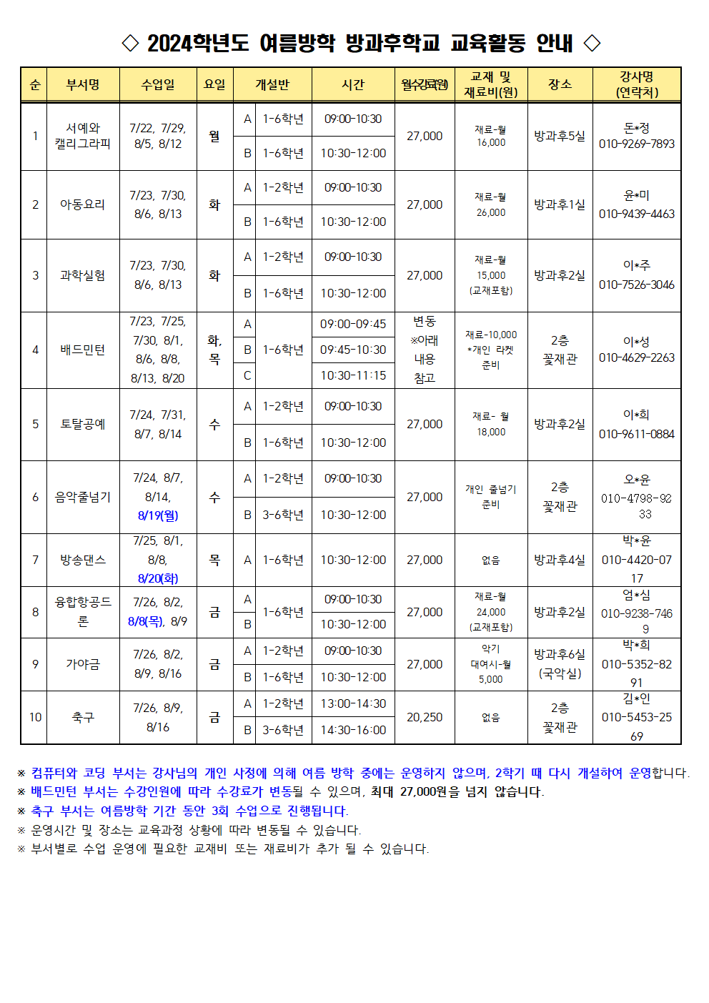 여름방학 방과후학교 수강신청 안내002