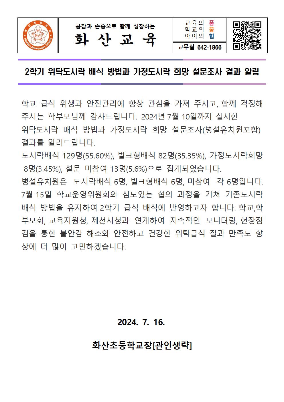 2학기 위탁급식배식 방법 및 가정도시락 희망조사결과 알림001