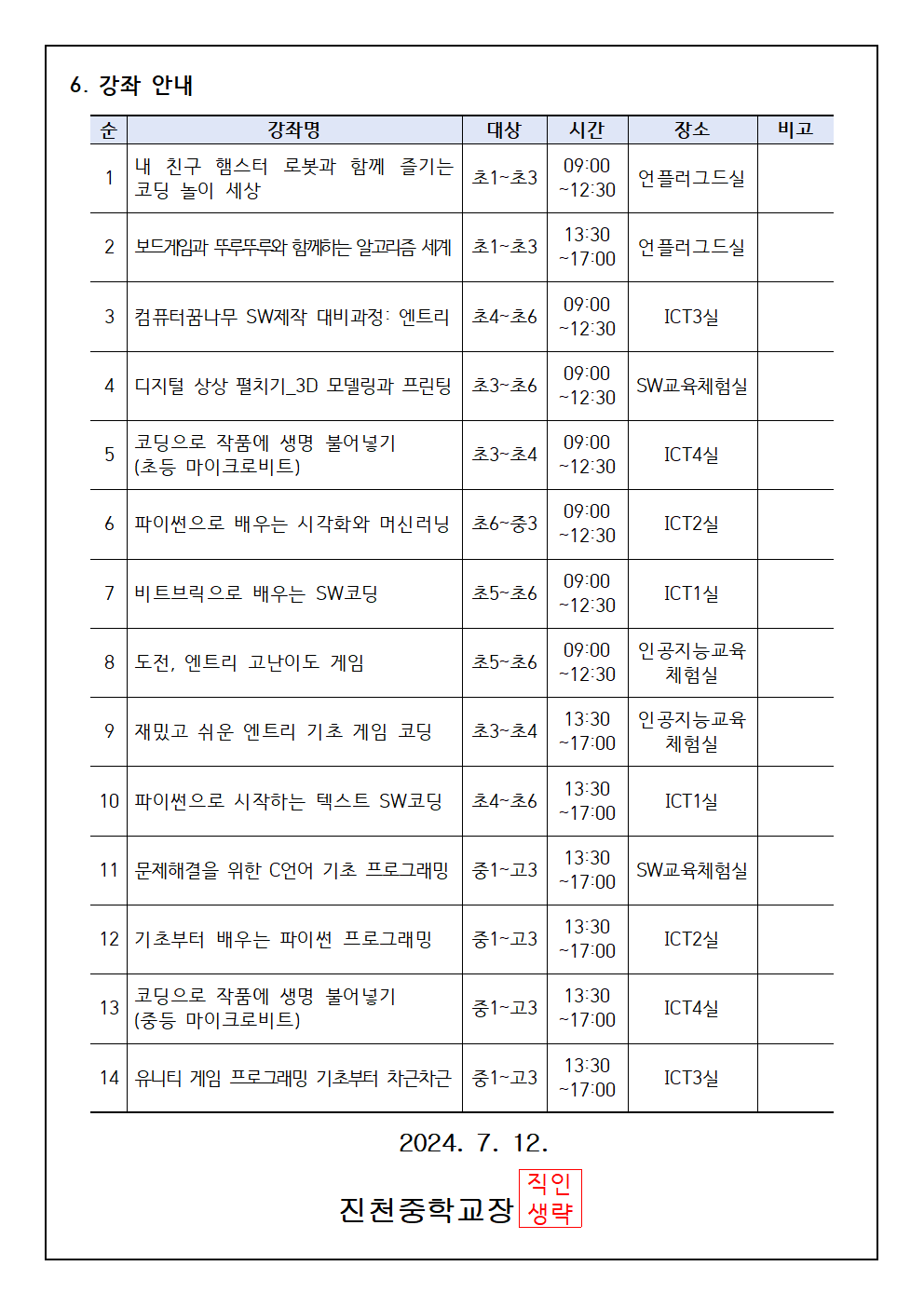 2024. 하계 SW·AI 아카데미 운영 안내 가정통신문002