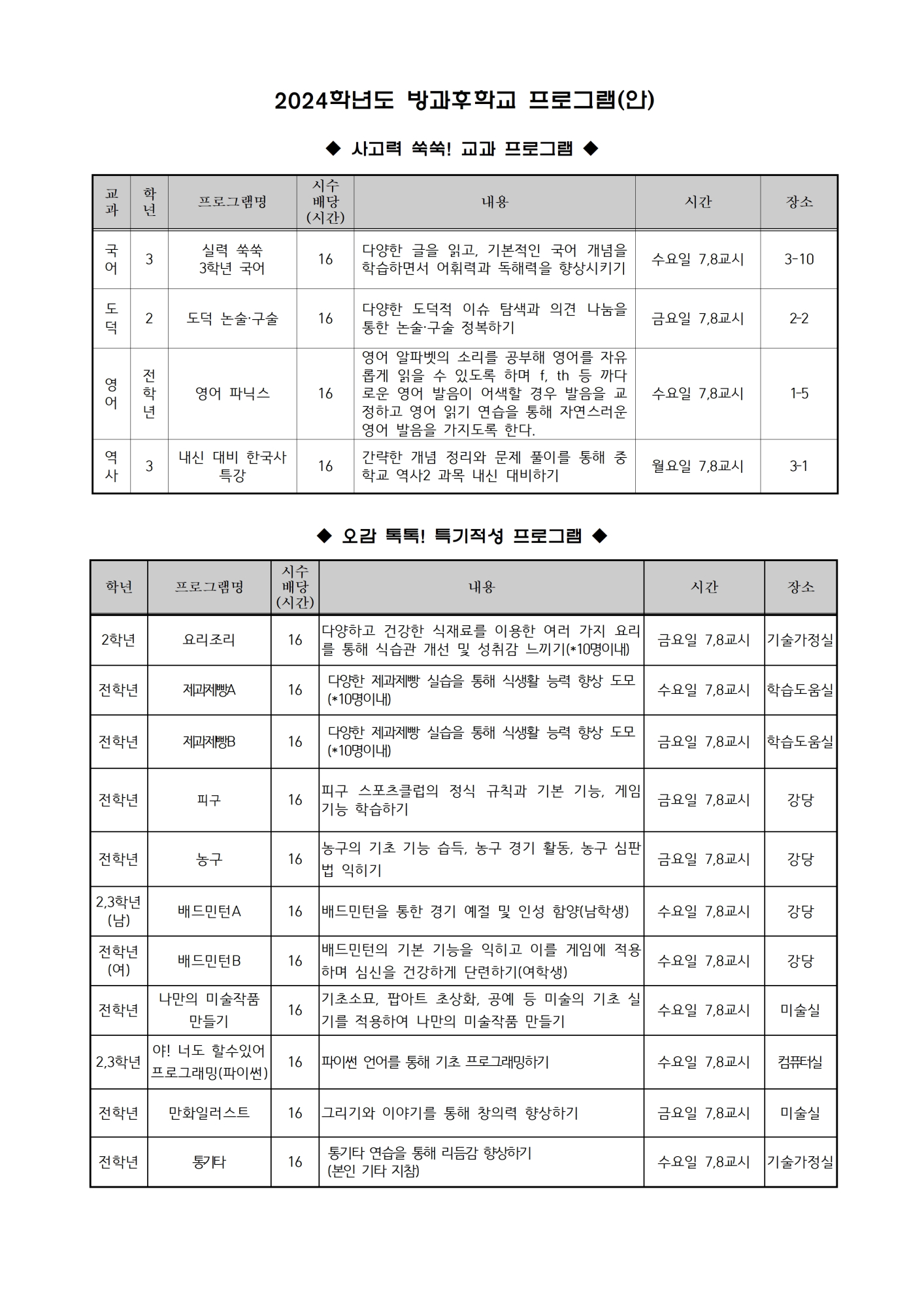 2024. 2학기 방과후학교 프로그램 예비조사 및 참여 신청 안내 가정통신문002