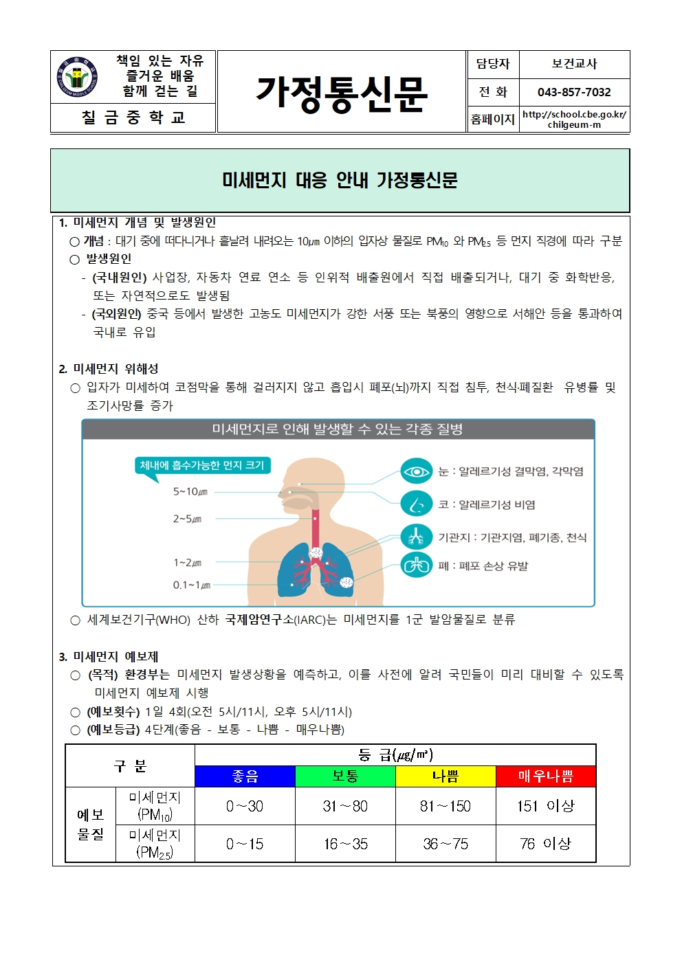 미세먼지 대응 안내 가정통신문001