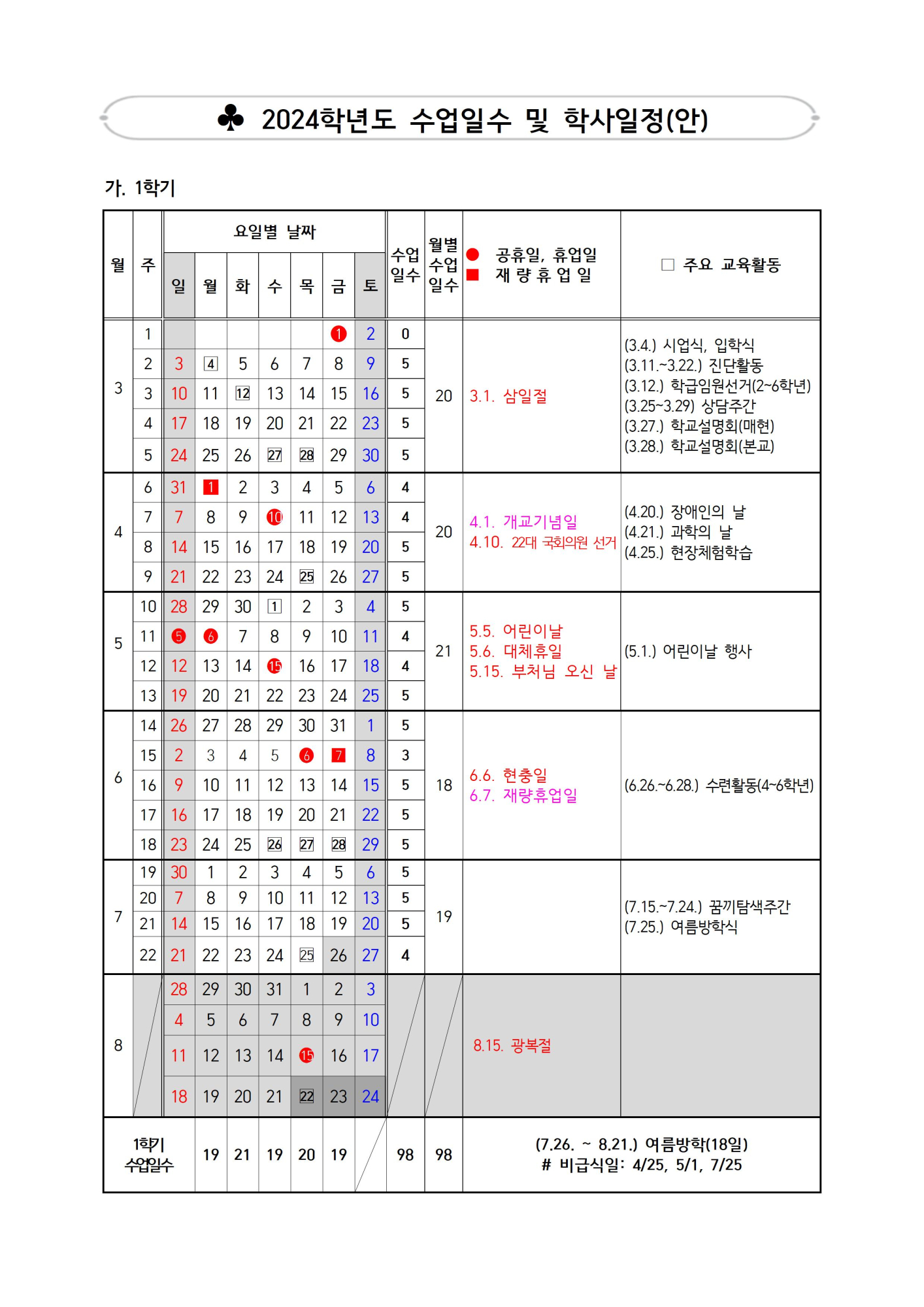 2024학년도 수업일수 및 학사일정001