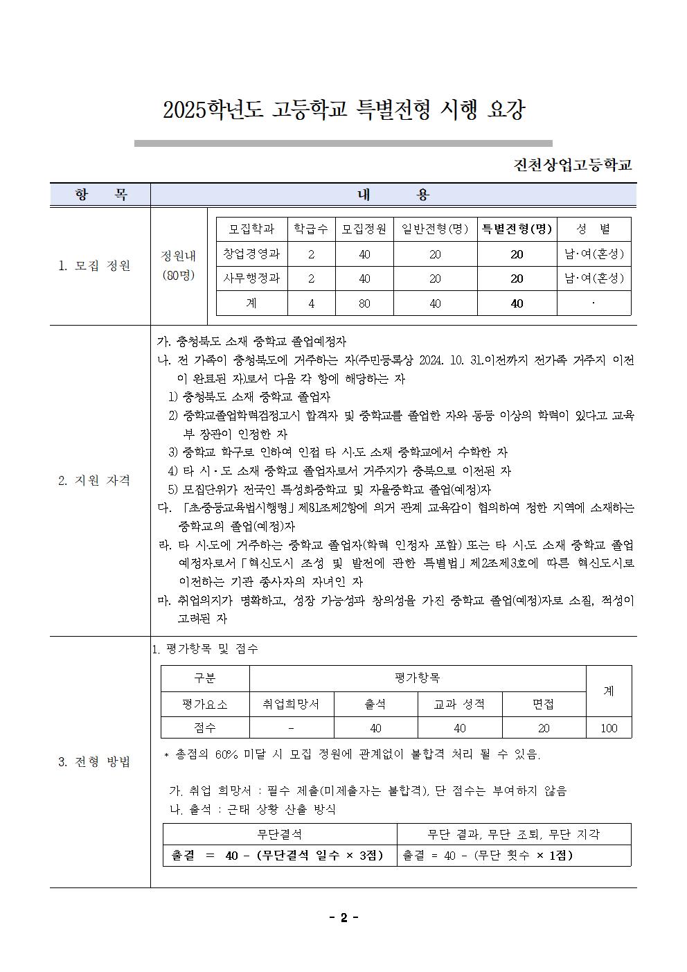 2025학년도 진천상업고등학교 입학전형 시행 요강(승인)002