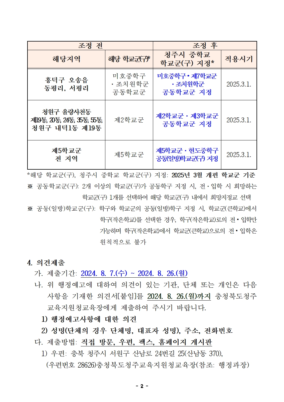 2025학년도 청주시 중학교 학교군 및 중학구 조정(안) 행정예고문(게시)002