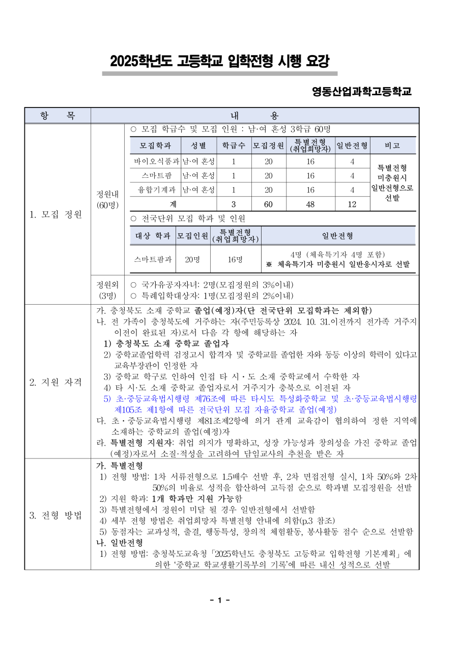 수정됨_2025학년도 영동산업과학고등학교 입학전형 시행 요강_1