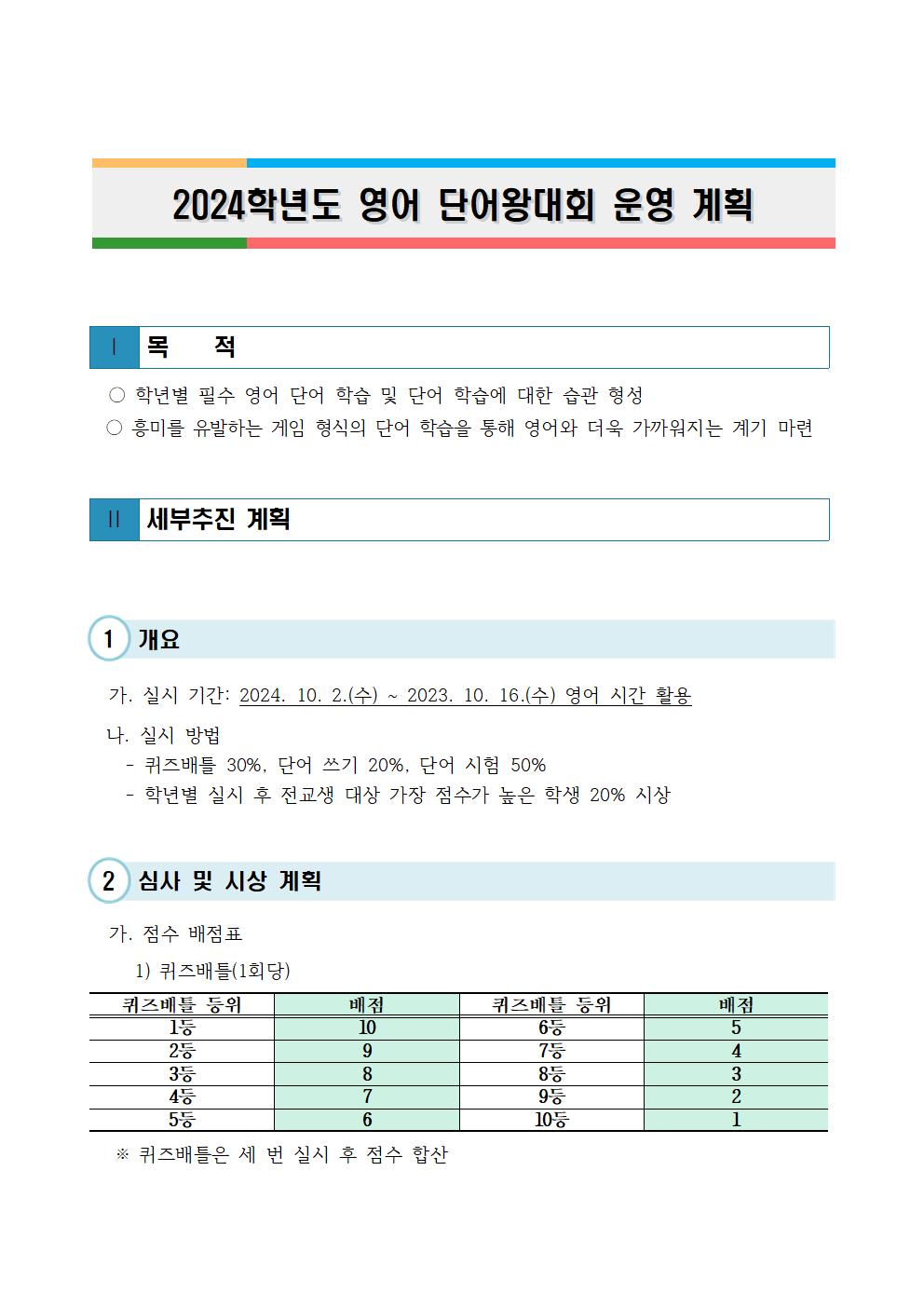 2024. 2학기 영어단어왕대회 운영 계획(안)-게시용001