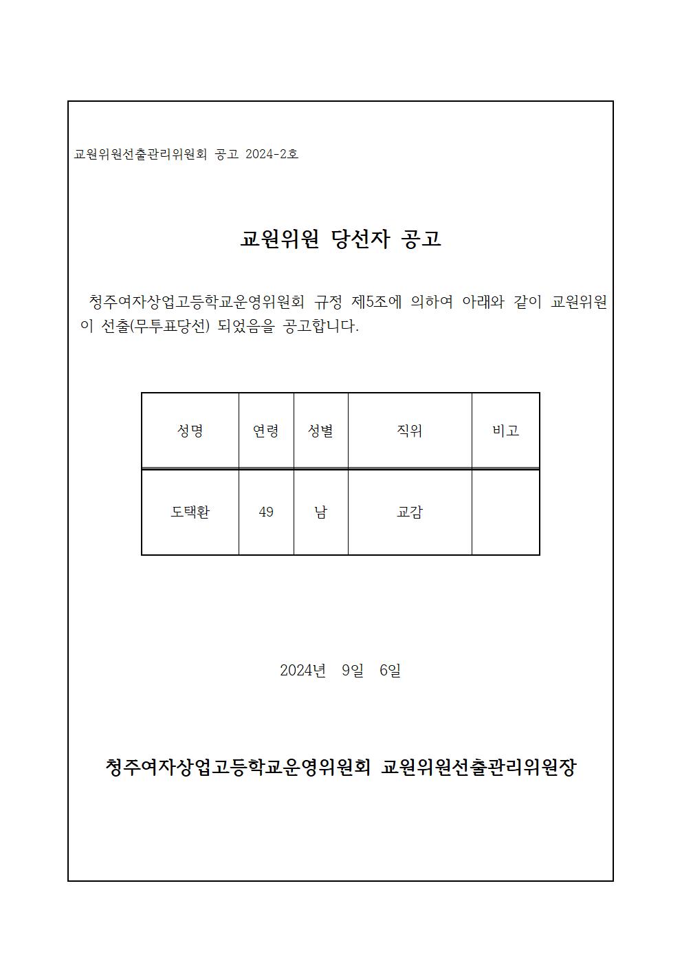 교원위원 당선자 공고문001