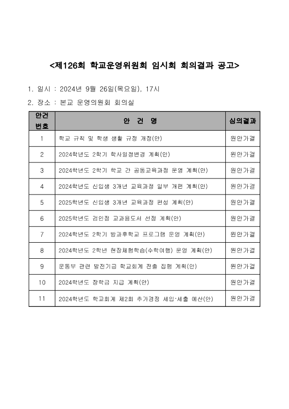 제126회 임시회 회의결과 공고_1