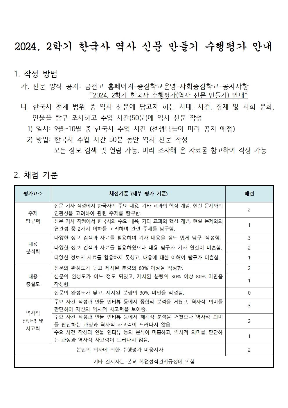 2024. 2학기 한국사 역사신문 만들기 작성요령 및 평가기준(배포용)001