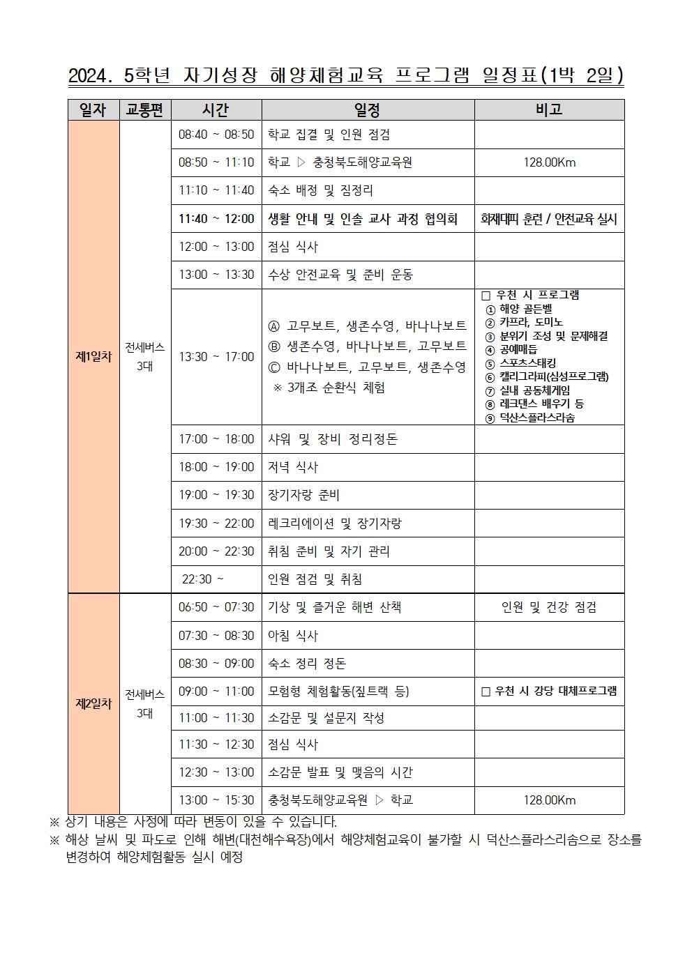 2024. 5학년 해양수련활동 참가학생 안전 지도 및 준비물 안내 가정통신문(1)002