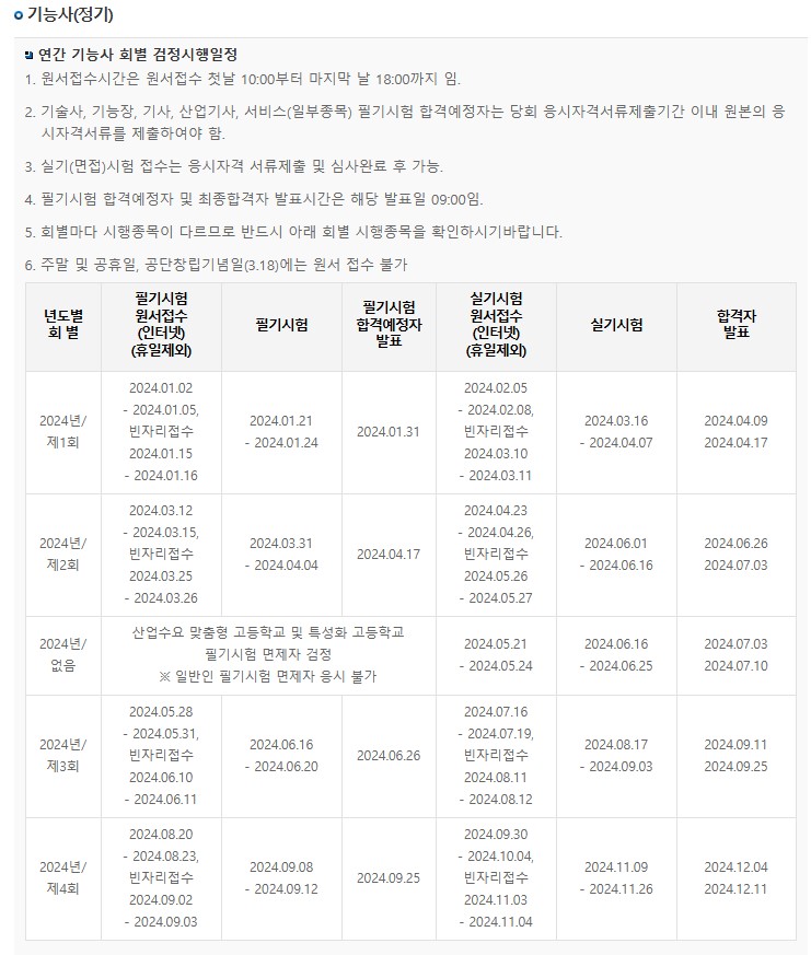 기능사(정기) 시험 안내