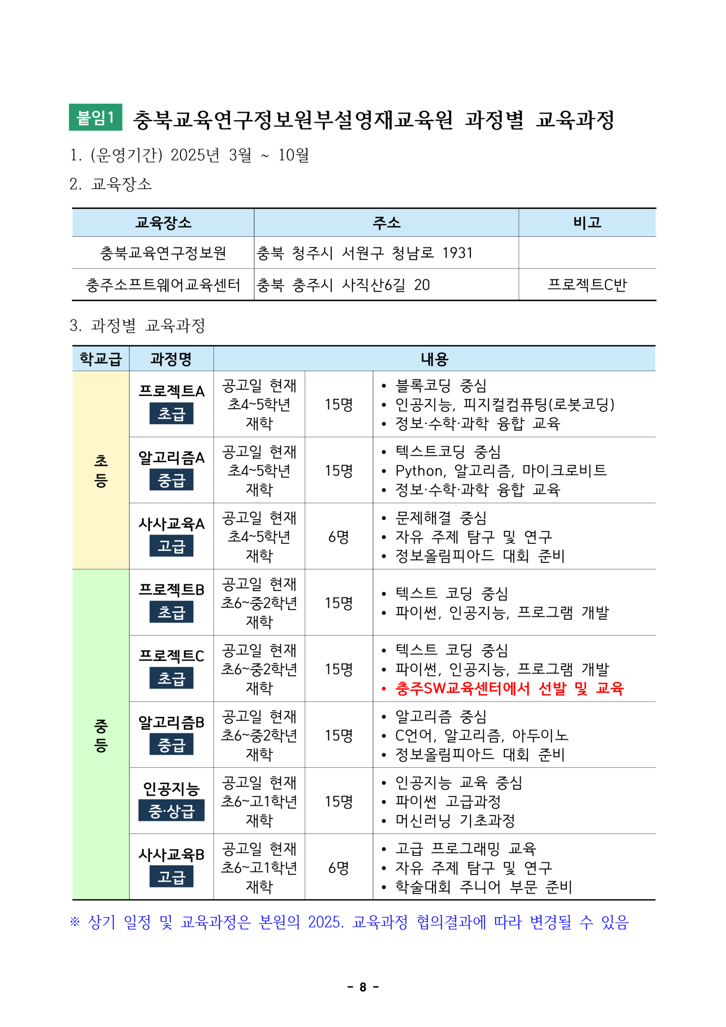 2025. 충북교육연구정보원부설영재교육원 영재교육대상자 선발전형 공고_8