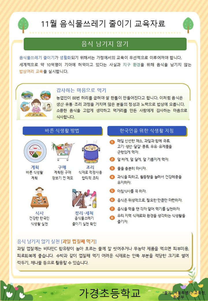 11월 음식물쓰레기 줄이기 교육자료