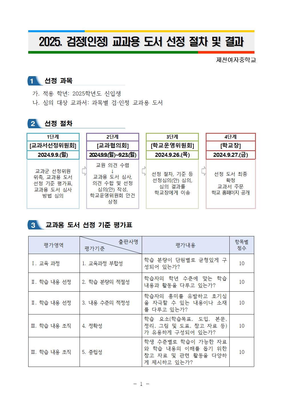 2025. 검정(인정) 교과용 도서 선정 절차 및 결과001