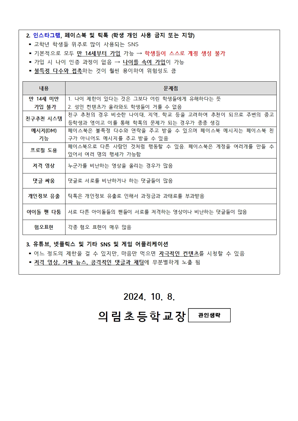 사이버폭력예방 및 SNS사용 안내 가정통신문002