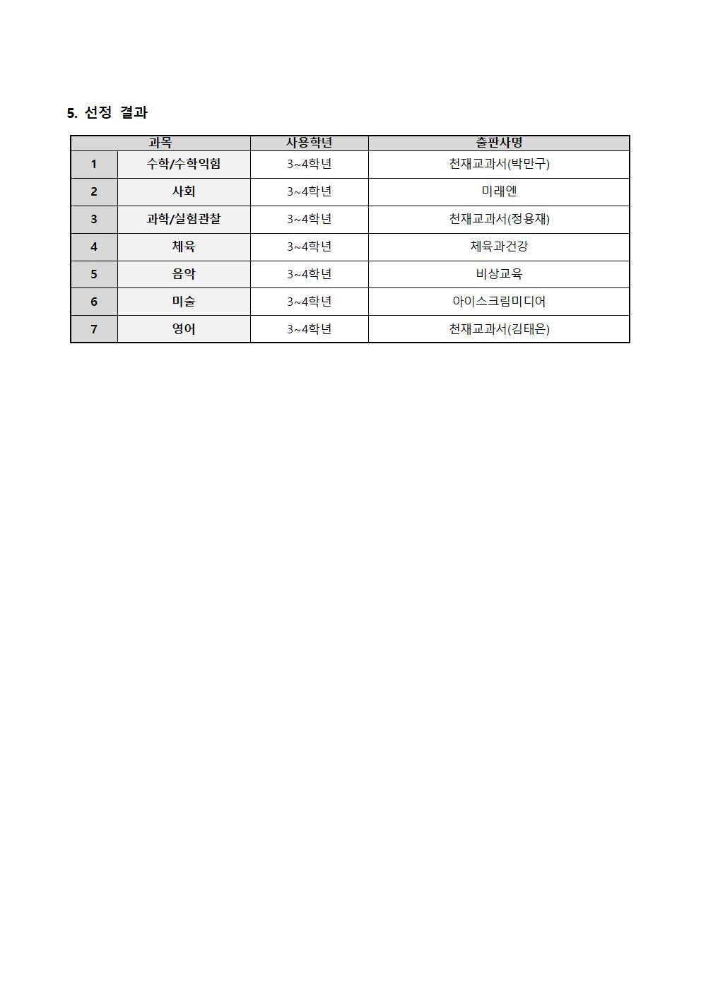 2025학년도 3~4학년 검정 교과용도서 선정 결과002