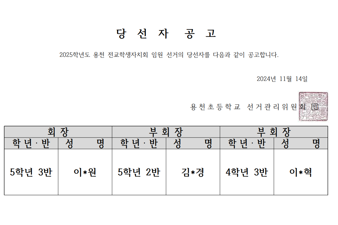 당선자 공고(2025학년도)