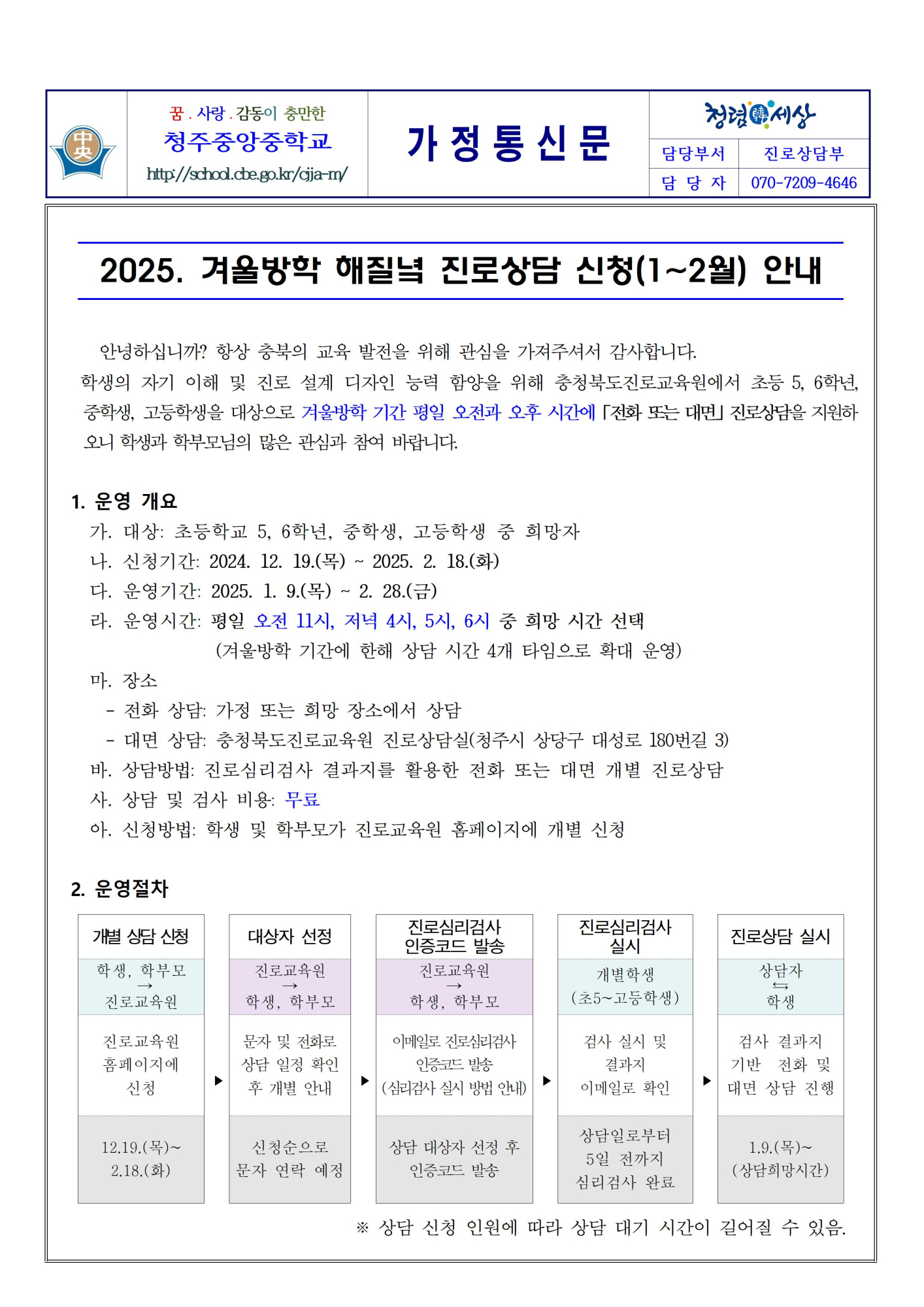 2025. 겨울방학 해질녘 진로상담(1~2월) 신청 안내001