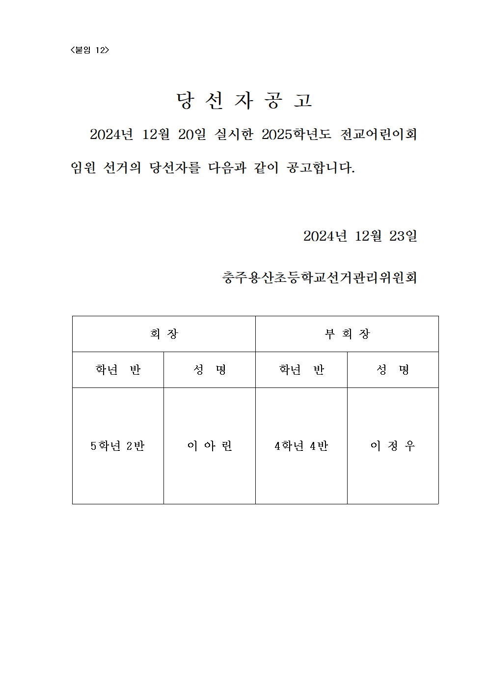 2025학년도 당선자공고