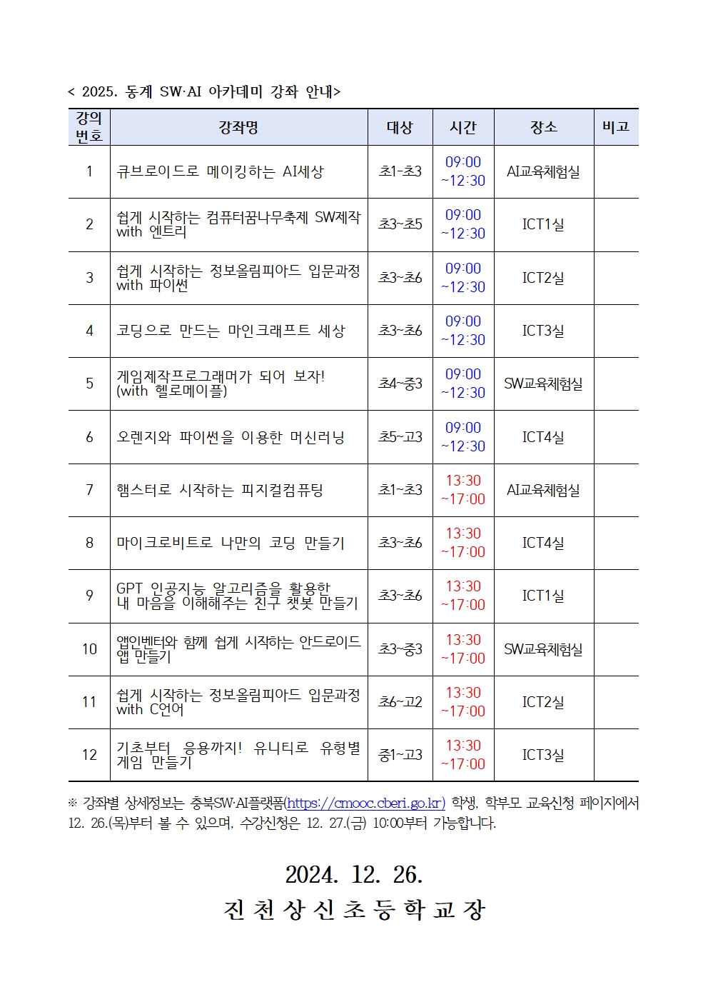 2025. 동계 SW·AI 아카데미 운영 안내 가정통신문002