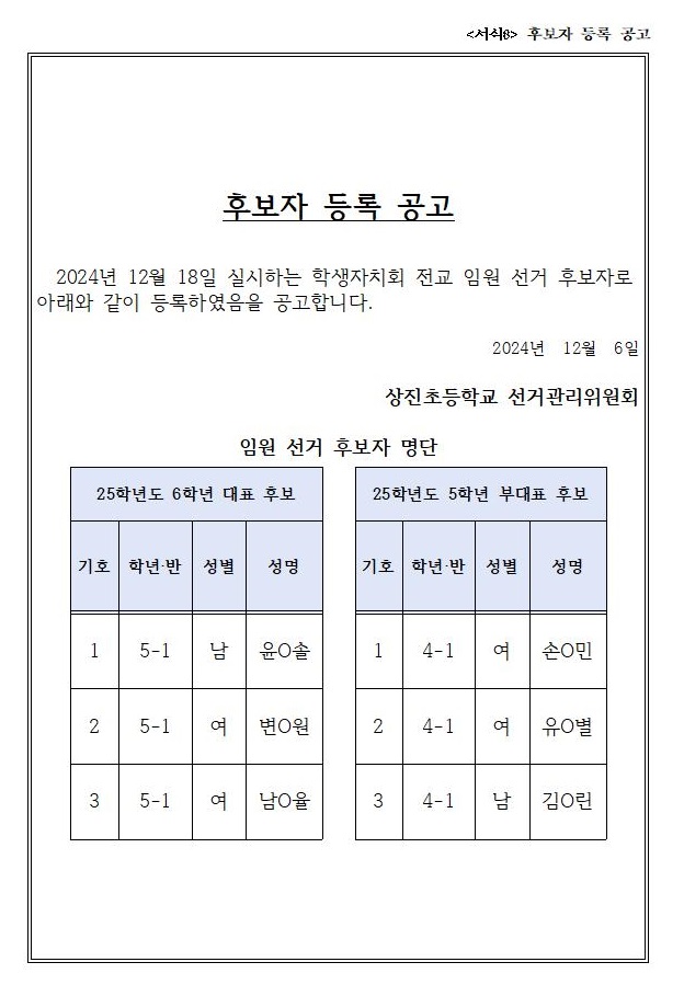 후보자 등록 공고001