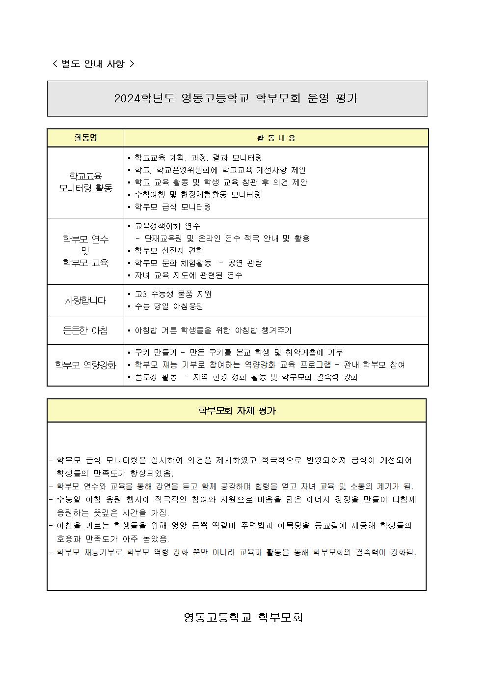 2024학년도 영동고등학교 학부모회 운영 평가001