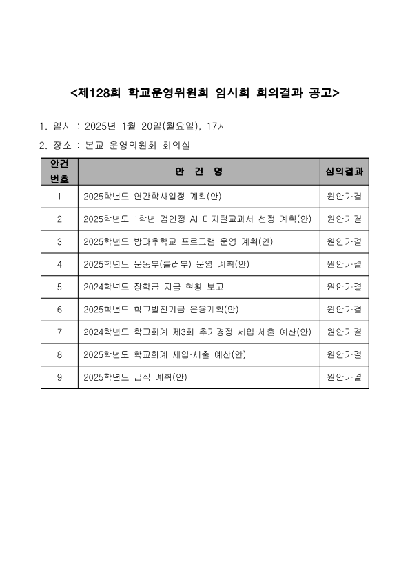 제128회 임시회 회의결과 공고_1