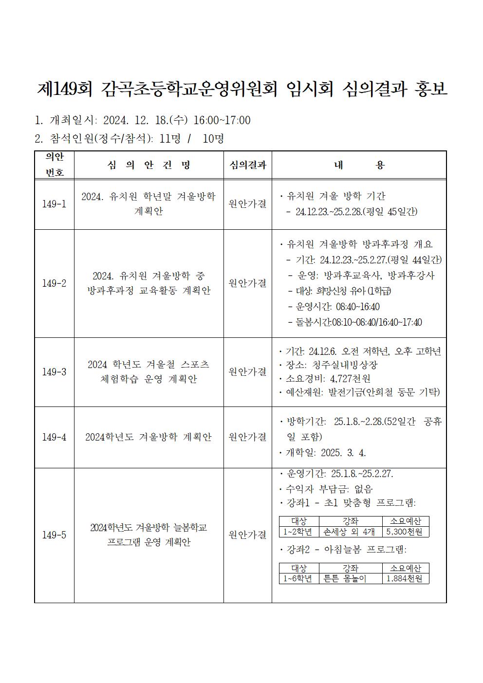 제149회 감곡초등학교운영위원회 임시회 심의결과 홍보001