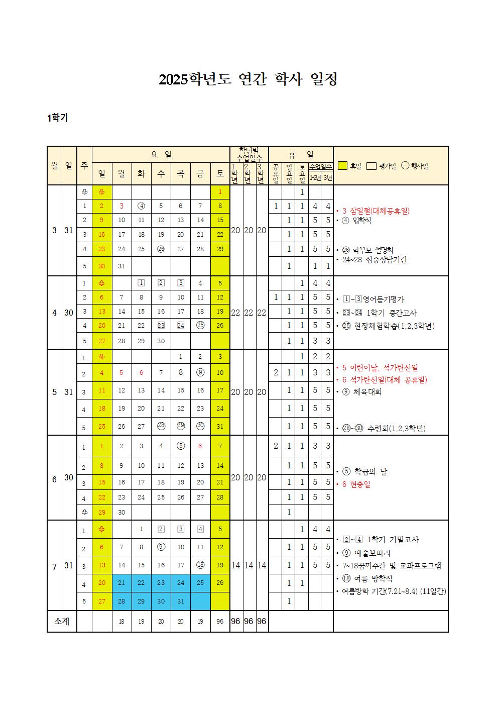 2025학년도 연간학사일정(청산중)001