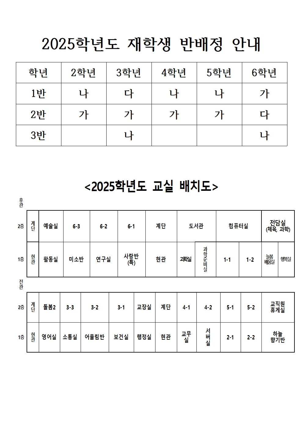 재학생 반공개및교실배치도안내(2~6학년)001