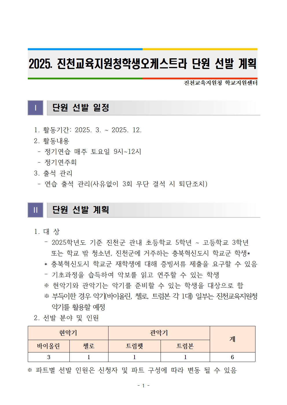 2025. 진천교육지원청학생오케스트라 단원 선발 계획(홈페이지게시용)001