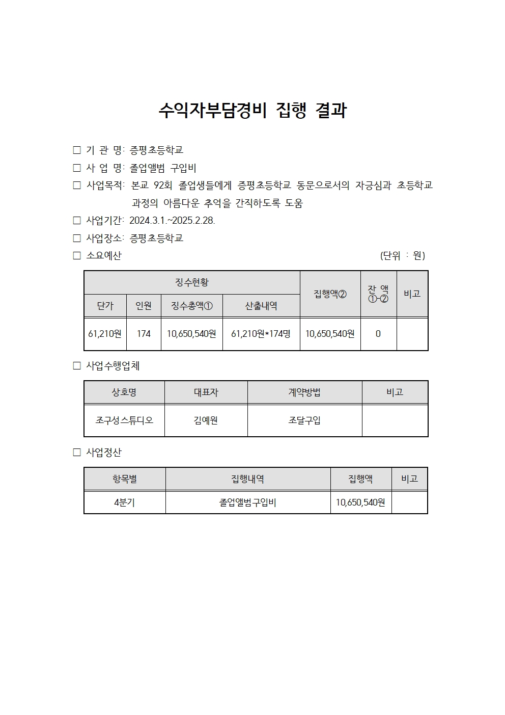 2025. 졸업앨범 수익자부담경비 집행결과001