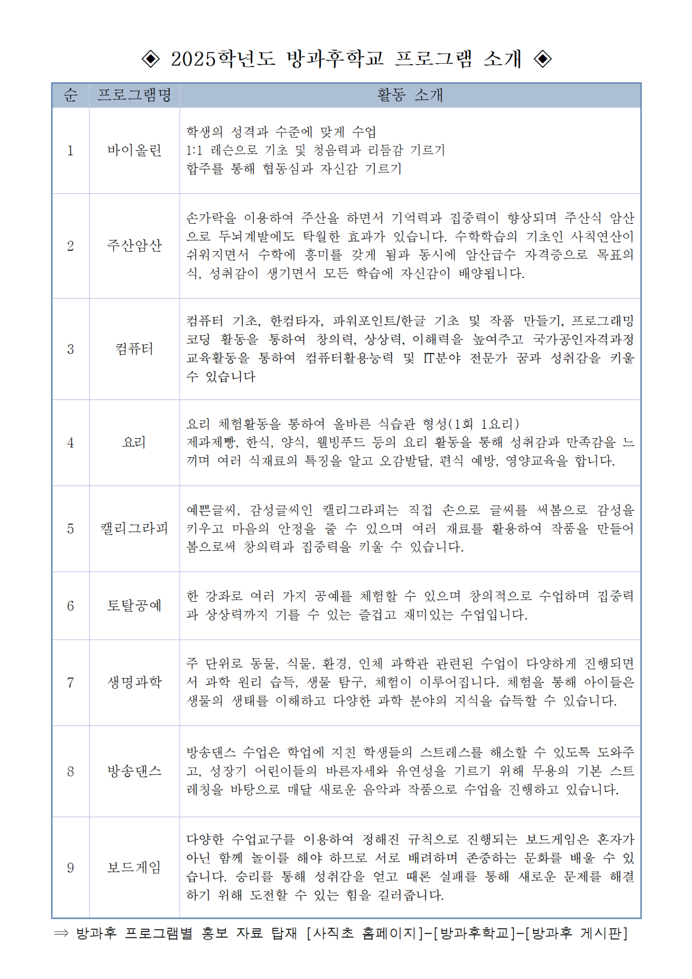 2025. 늘봄학교 선택적 교육 프로그램 수강 신청 안내 가정통신문002